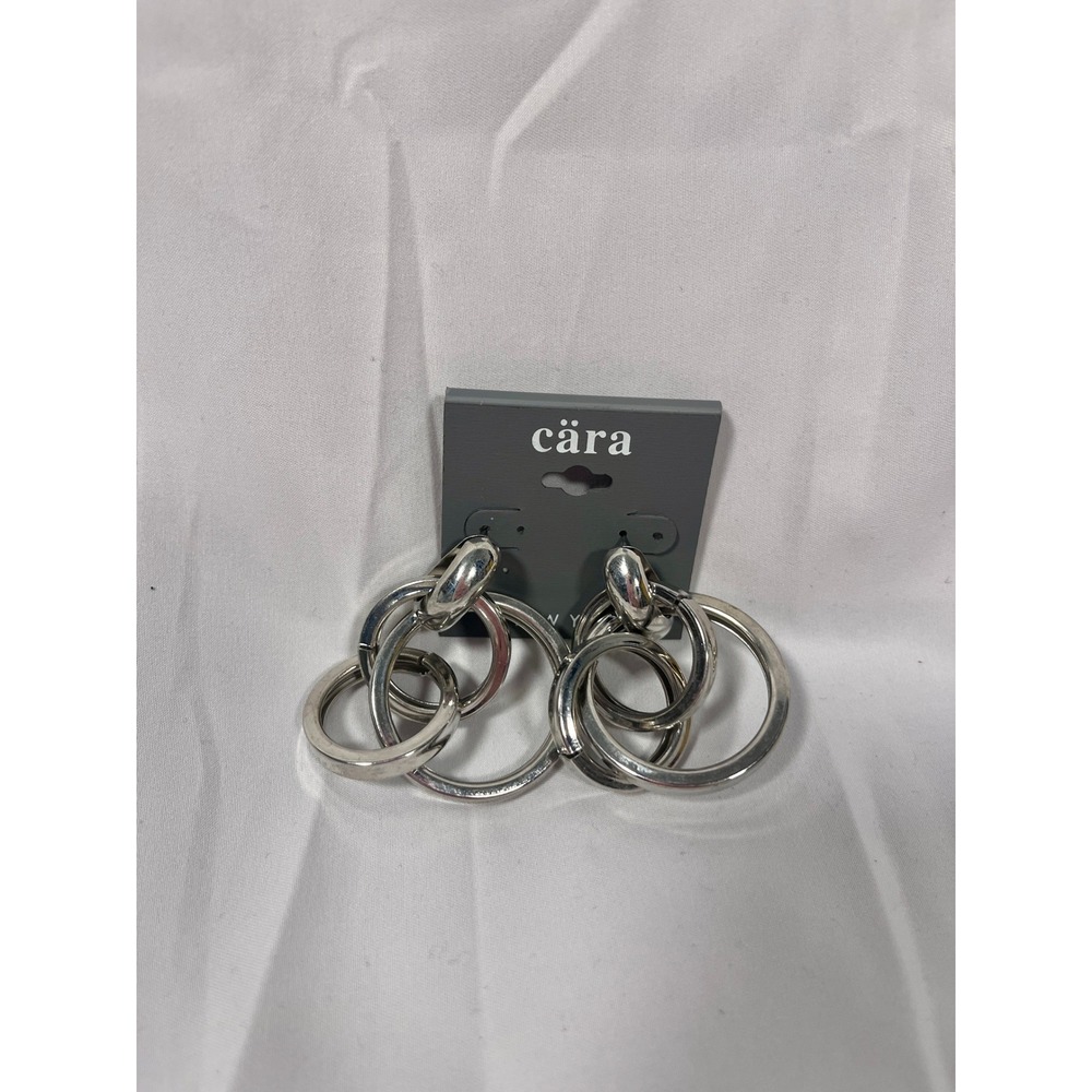 Cara New York Silver Double Hoop Drop Earrings‎ | Statement Multi Hoop Earrings